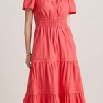 NWT Quince Women’s 100% Organic Cotton Poplin Tiered Maxi Dress – Coral, Size S Pink Photo 0