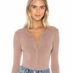 Privacy Please Bodysuit Tan Ribbed Long Sleeve Snap Front Top Photo 0
