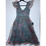 Lulus  Floral Organza Flutter Sleeve Midi Dress Teal Purple Small New With Tag Photo 1