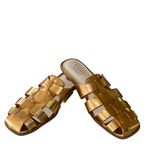 Franco Sarto NEW Square Toe Bartis Fisherman Slip On Slide Sandal Gold Photo 2