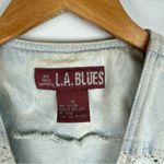 L.A. Blues Vtg Denim Button Up Puff Sleeve Top Sz Medium Lace Cottagecore Photo 6