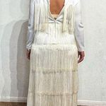 White Vintage Fringe Long Sleeve Maxi Dress Sz M Size M Photo 10
