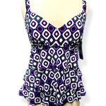 Swim Solutions Women’s One Piece Bathing Suit Purple Black Tiered Size 10 NWT Photo 0