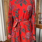 Deja Vu boutique Floral Red Mini Dress tie waist high neck Photo 0