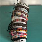 Vibrant Multicolor Wood Bead Woven Vegan Leather Bohemian Bracelets 13 Piece Set Brown Photo 2