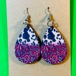 Red Paisley, Cow Print, Teardrop Dangle Pierced Earrings Photo 0