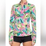 Tommy Bahama Tropical floral mock neck vented pocket half-zip UPF 50 long sleeve golf shirt Photo 1