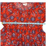 The Korner Size XS Red Floral Print Ruffle Short Sleeve Babydoll Top Blouse Photo 6