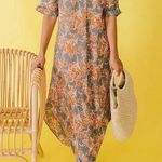 Mittoshop Midi Maxi Dress V-Neck Cuff Sleeves Floral Pockets Grey Rust White Photo 1
