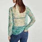 ZARA  Sheer Floral Blouse - Green and Cream Photo 4