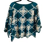 Kindred brand green ivory embroidered boho bell sleeve babydoll peplum top Photo 6