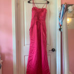 Pink prom/formal dress with cups and zipper + corset back and leg slit Photo 4