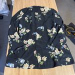 ZARA Floral Print Blazer Blue Floral Open Front Long Sleeve Shoulder Pads XSmall Photo 5