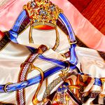 Vintage Equestrian PINK PEACH Royal Crown print oversized silky Scarf 35/35 Photo 8