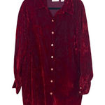 Spiegel  Velvet Long Sleeve Top Size 1X Red Tunic Full Button Front Collared Boho Photo 0