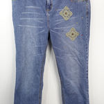 Vintage Y2K American Star Green Crochet Embroidered Cropped Denim Jeans Blue Size 30 Photo 0