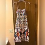 Farm Rio  Amulet Linen Blend Aztec Ikat Beaded Tie Back Midi Dress Photo 4