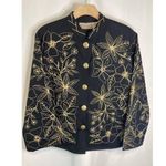 New Direction Vintage Jacket Size Medium Embroidered Button Up Black Gold Floral Photo 0