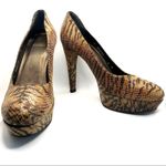 Stuart Weitzman BROWN & BLACK LEATHER ANIMAL PRINT SNAKESKIN EMBOSSED HEELS (9) Photo 2