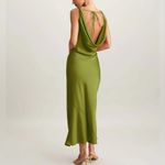 Rihoas Green Satin Cowl Neck Maxi Dress Size 4 Photo 4