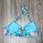 H&M Women's Blue Multi Floral Knot Front Halter Underwire Bikini Swim Top sz 34A Photo 1