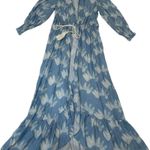 Palmacea Blue and White Floral Swimwear Resort Coverup with Flowing Design Size XS Photo 0