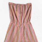 Drew Strapless Salmon Brown Striped Linen Blend Wide Leg Slit Jumpsuit Size XS Photo 4