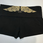 Victoria's Secret Y2K Victoria’s Secret Black Foldover Yoga Shorts Size Medium Gold Angel Wings Photo 0