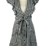 Lost + Wander  Small Day Trip Dress Gingham Plunging V-Neck Ruffled Pockets Lined Photo 0