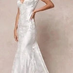 Lulus Loveliest Dream White Satin Jacquard Backless Mermaid Maxi Dress Size L Size L Photo 0