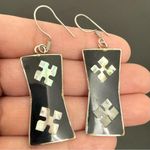 Vintage Alpaca Mexico Mexican Silver Black Enamel Abalone Inlay Dangle Earrings Photo 8