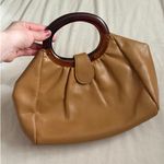 Vintage Tan Smooth Leather Stocko Clutch Purse Handbag Bakelite Lucite Handles Photo 0