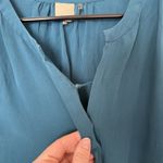 Ecru  Womens Silk Button Front Top Size Small Office Workwear Quiet Luxury Teal Photo 2