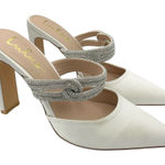 Lulus  Celine satin white pointed toe mules rhinestone strap women’s Size 7.5 Photo 0