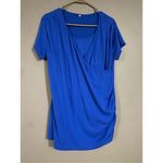 Boutique  Blue Faux Wrap Short Sleeve Top Size XL Photo 1