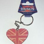British Flag Pink Glitter Heart Boho Keychain Silver Photo 0