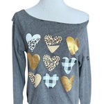 Cato NWT Womens Distrssed Metallic Hearts Valentines Day Sweatshirt Pullover XS Photo 0