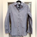 J.Crew Periwinkle Blue Button-Up Shirt with Gold Sequin Stripe Accents Size 6 S Photo 1
