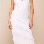 Lulus LULU’S More Than Gorgeous White Mesh Ruffled Swiss Dot Midi Dress Photo 0