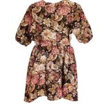 BaeVely Henly Brown Floral Jacquard Puff Sleeve Mini Cutout Dress Size Medium Photo 8