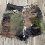 Levi's Distressed Tie-Dye Jean Shorts - Black, Green, Brown Photo 5
