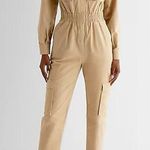EXPRESS New SZ 8 1 PC Utility Straight Leg Chino Jumpsuit tan khaki cargo Photo 0