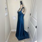 Calvin Klein NTM Dark Ocean Blue/Green Satin Halter Formal Gown with Train Sz 10 Photo 6