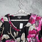 Roz & Ali  Blouse Large Pink Floral Tie Front Sheer Sleeve Black Pop Color Luxe Photo 3
