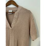 Varley  Callie Knit Boxy Split V-Neck Short Sleeve Top Open Knit Moonlight Tan M Photo 6