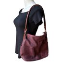 Sundance Burgundy Leather Double Pockets Simplicity Tote Handbag Red Photo 2