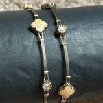 Women’s vintage dainty set of 2‎ gold tone crystal bangle bracelets one size Silver Photo 1