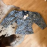 Ganni NWT Jacquard V-Neck Puff Sleeve Blouse in Leopard Print Size 34 XS Photo 3