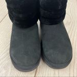 UGG  Women's Fluff Mini Quilted Boots US6/EUR37 Black w/ White Logo Heel $160 Photo 2