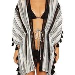 Soluna Swim Black White Striped Tassel Trim Kimono Beach Coverup Size Large Photo 0